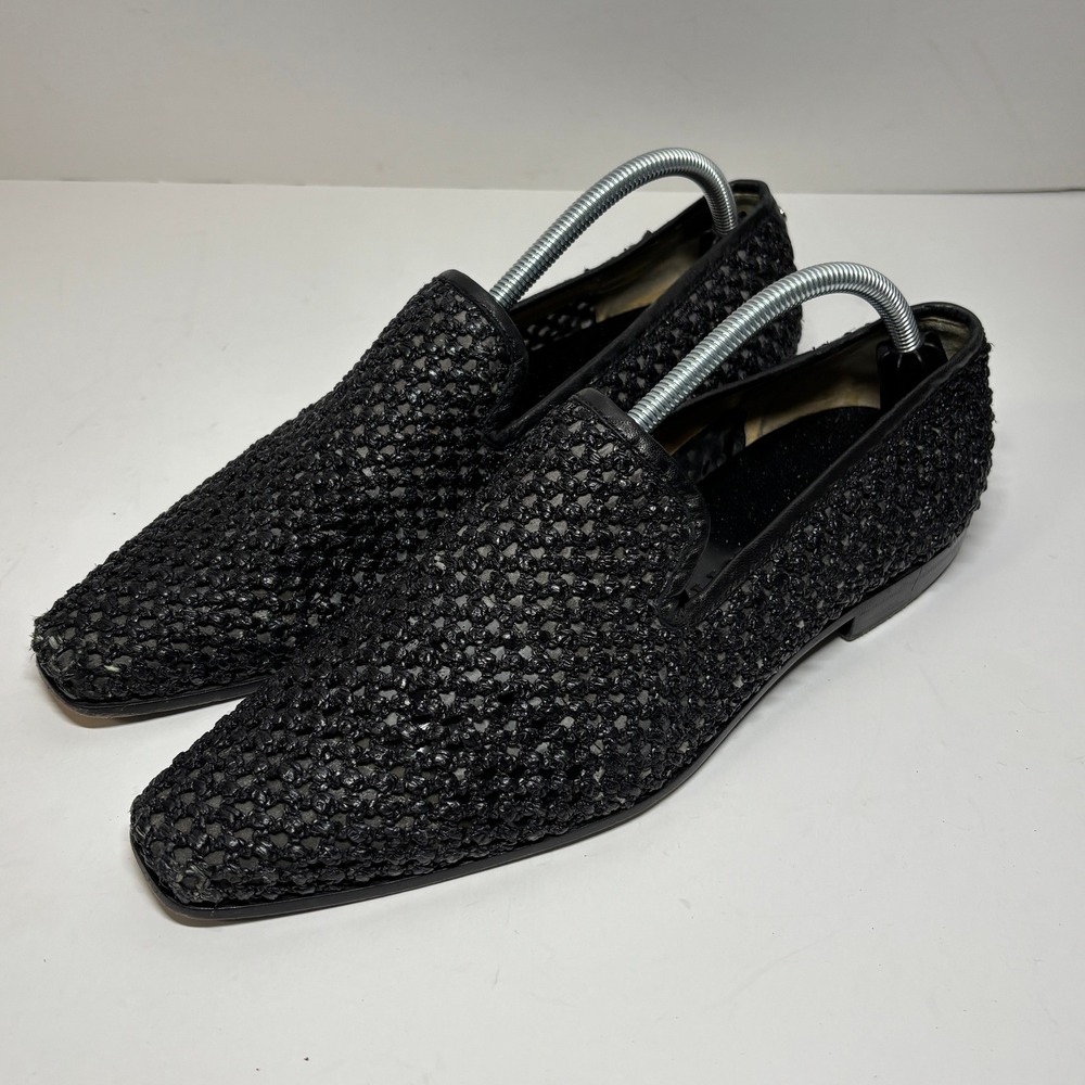 Cesare Paciotti Woven Loafers Mens 8 Black Italian Leather Slip On Shoes Luxury